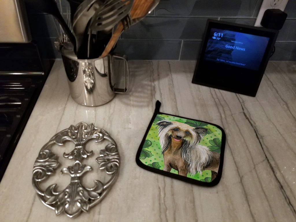 Chinese Crested St Patrick's Pot Holder Set of 2 Heat Resistant Quilted Hot Pads 7.5 x 7.5 Inch, Insulated Kitchen Trivets for Cooking & Baking