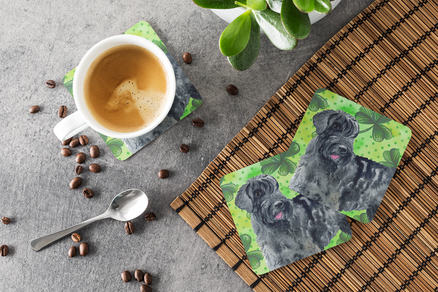 Giant Schnauzer St Patrick's Foam Coasters Set of 4 Cup Coasters for Indoor Outdoor, Tabletop Protection, Anti Slip, Mouse pad Material