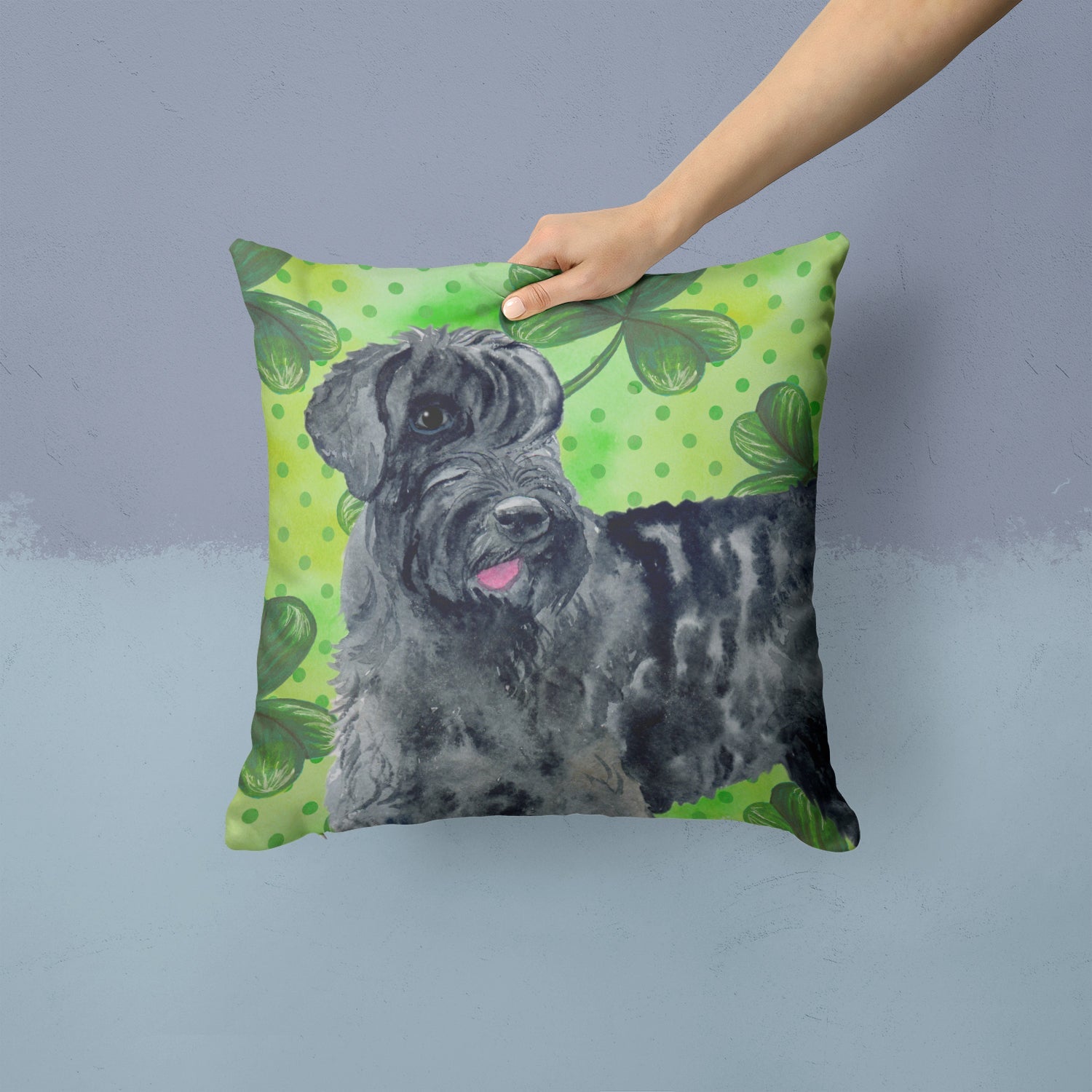 Giant Schnauzer St Patrick's Decorative Throw Pillow 14x14 Indoor Outdoor Accent Cushion, Fabric Cover with Insert for Sofa, Bed, Porch & Living Room