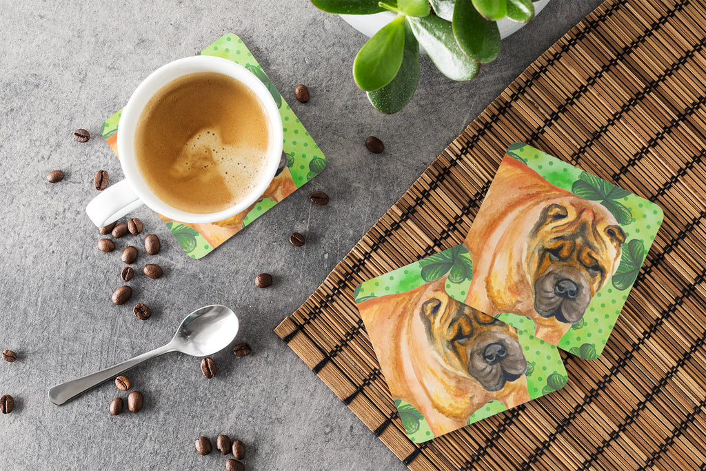 Shar Pei St Patrick's Foam Coasters Set of 4 Cup Coasters for Indoor Outdoor, Tabletop Protection, Anti Slip, Mouse pad Material