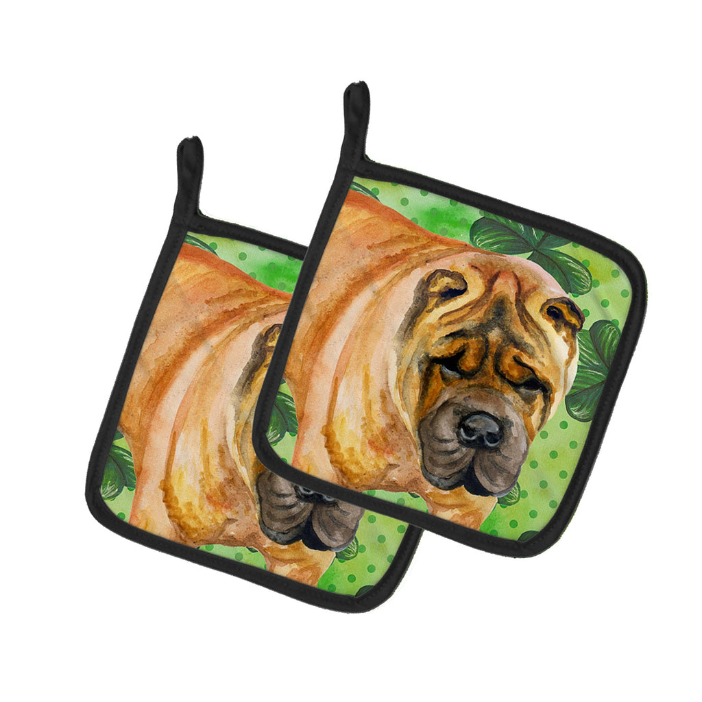Shar Pei St Patrick's Pot Holder Set of 2 Heat Resistant Quilted Hot Pads 7.5 x 7.5 Inch, Insulated Kitchen Trivets for Cooking & Baking