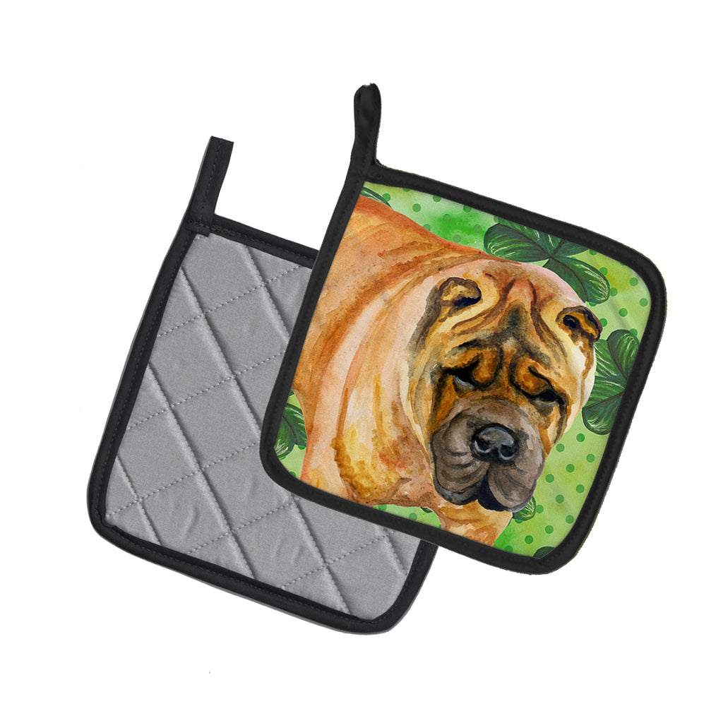 Shar Pei St Patrick's Pot Holder Set of 2 Heat Resistant Quilted Hot Pads 7.5 x 7.5 Inch, Insulated Kitchen Trivets for Cooking & Baking