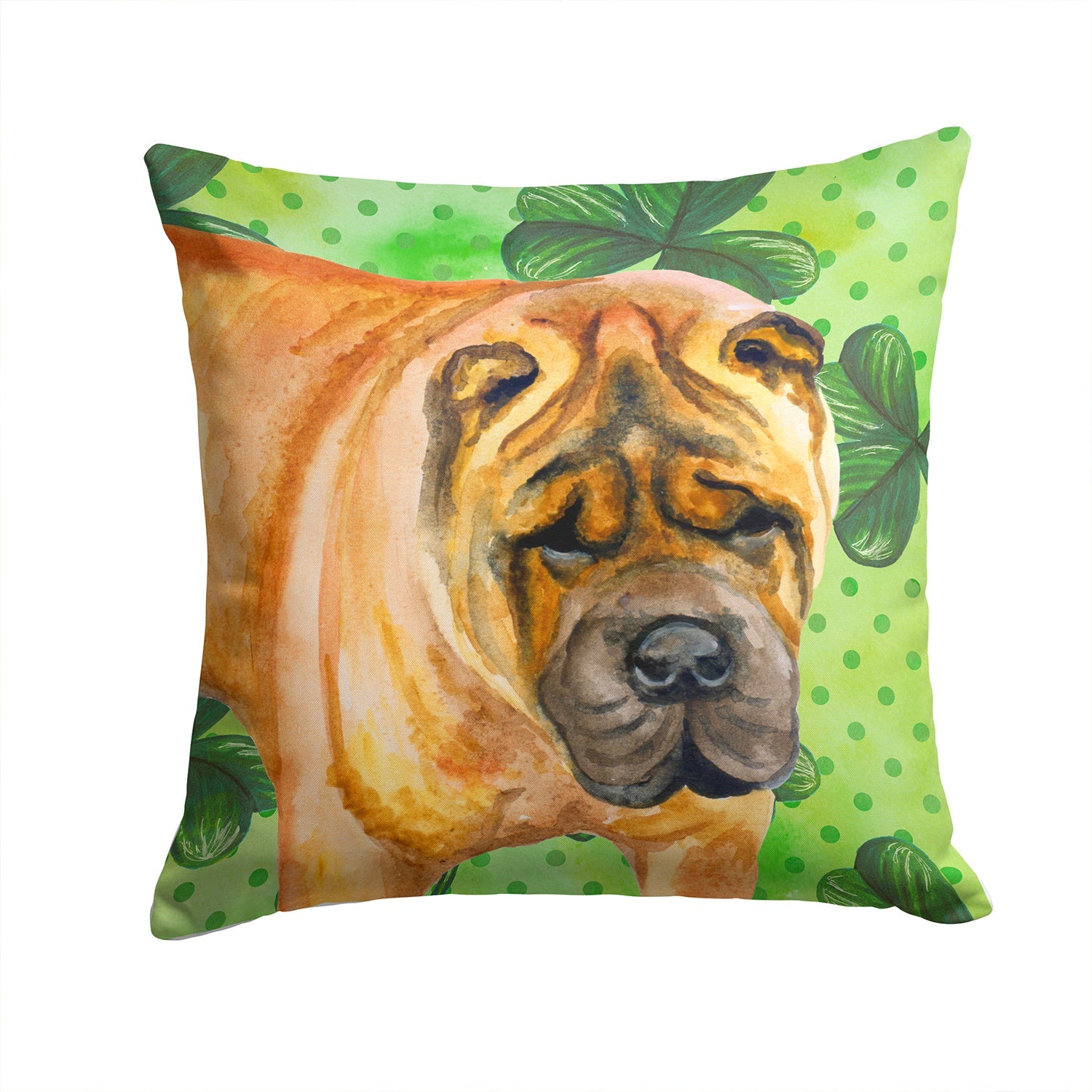 Shar Pei St Patrick's Decorative Throw Pillow 14x14 Indoor Outdoor Accent Cushion, Fabric Cover with Insert for Sofa, Bed, Porch & Living Room