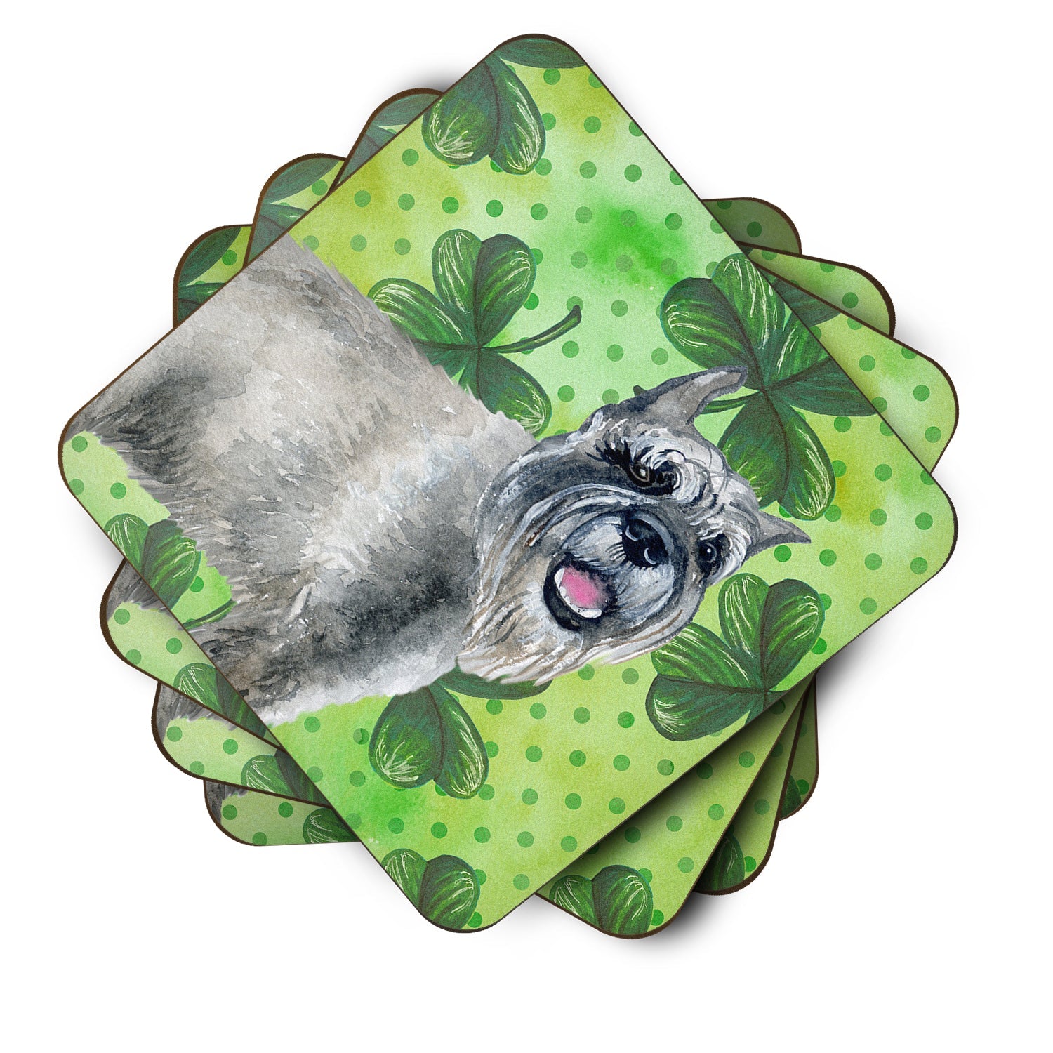 Schnauzer St Patrick's Foam Coasters Set of 4 Cup Coasters for Indoor Outdoor, Tabletop Protection, Anti Slip, Mouse pad Material
