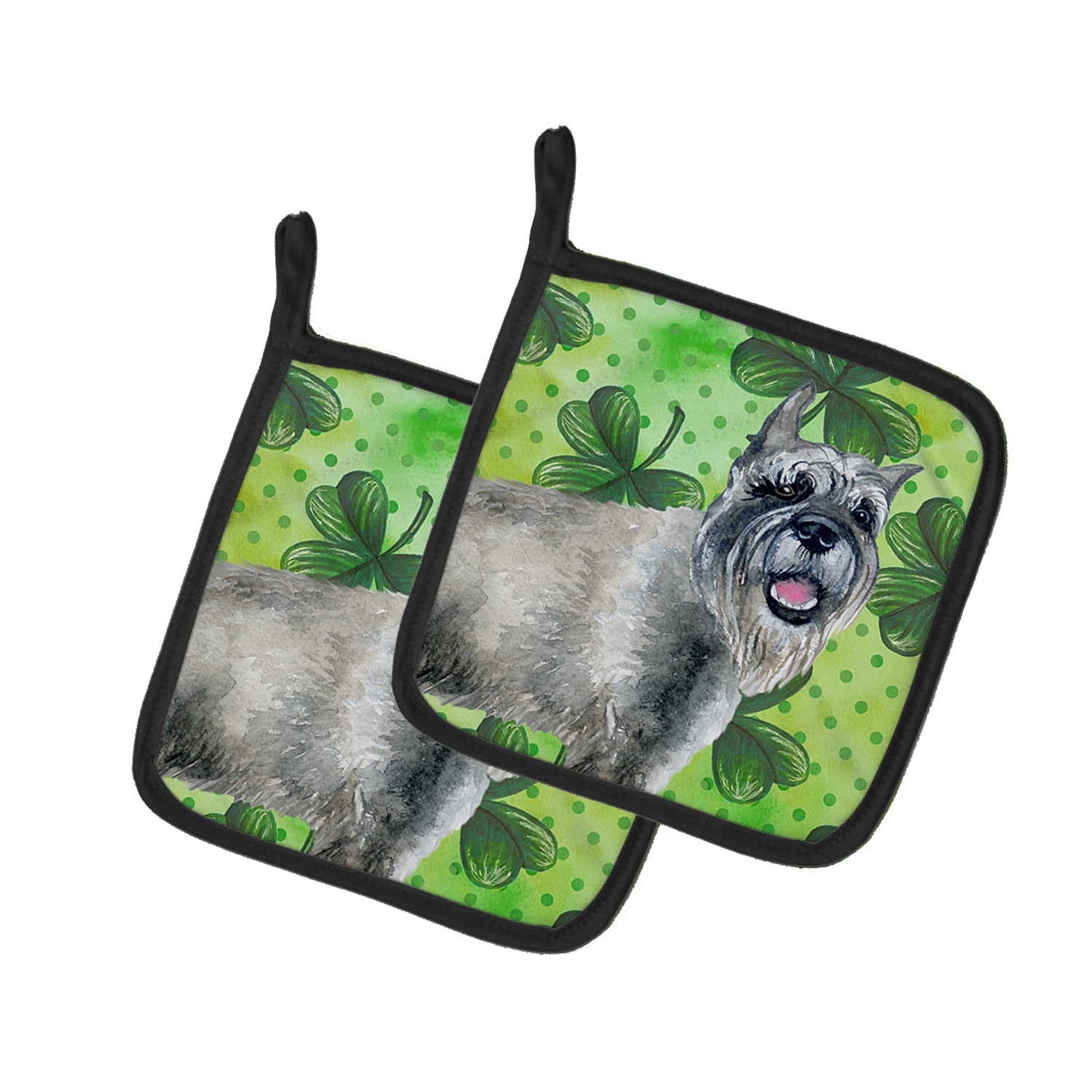 Schnauzer St Patrick's Pot Holder Set of 2 Heat Resistant Quilted Hot Pads 7.5 x 7.5 Inch, Insulated Kitchen Trivets for Cooking & Baking