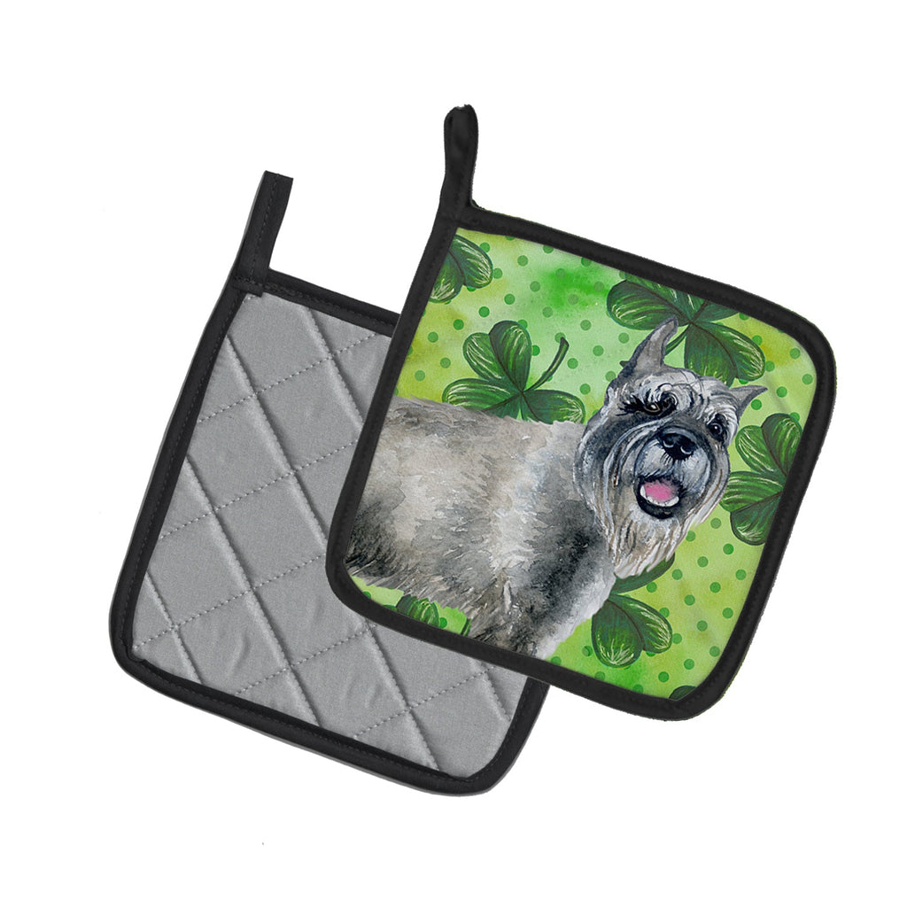 Schnauzer St Patrick's Pot Holder Set of 2 Heat Resistant Quilted Hot Pads 7.5 x 7.5 Inch, Insulated Kitchen Trivets for Cooking & Baking