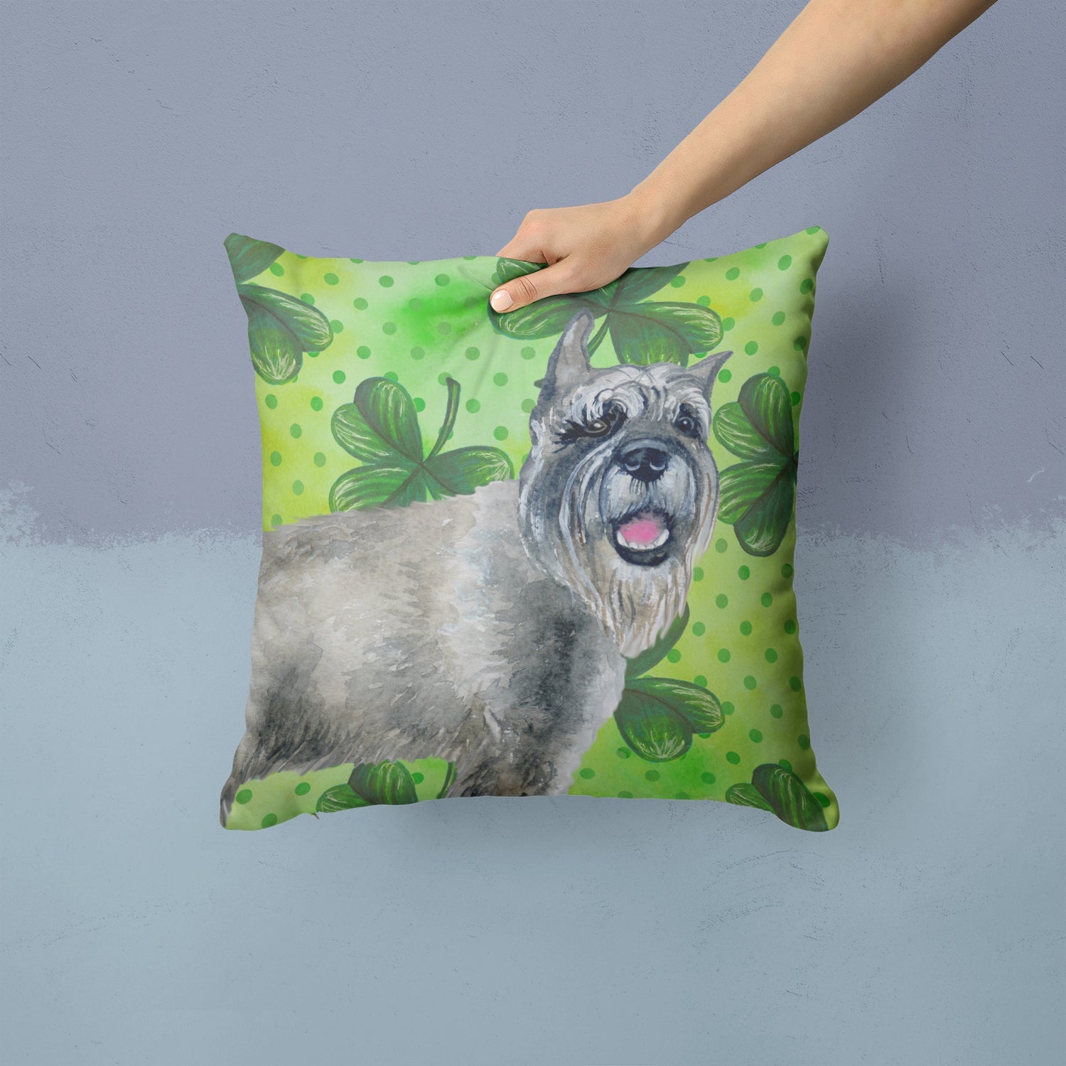 Schnauzer St Patrick's Decorative Throw Pillow 14x14 Indoor Outdoor Accent Cushion, Fabric Cover with Insert for Sofa, Bed, Porch & Living Room