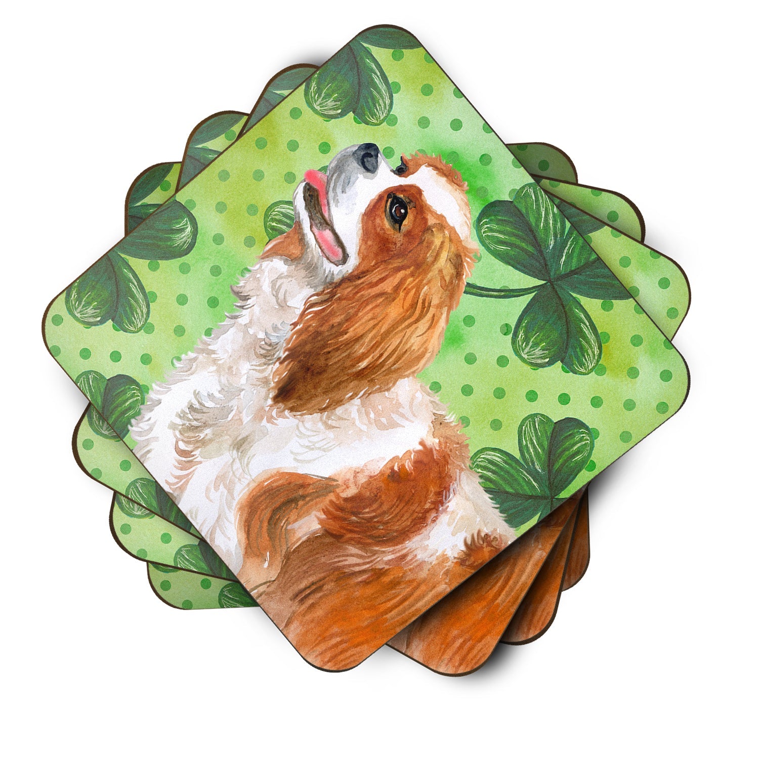 Cavalier Spaniel St Patrick's Foam Coasters Set of 4 Cup Coasters for Indoor Outdoor, Tabletop Protection, Anti Slip, Mouse pad Material