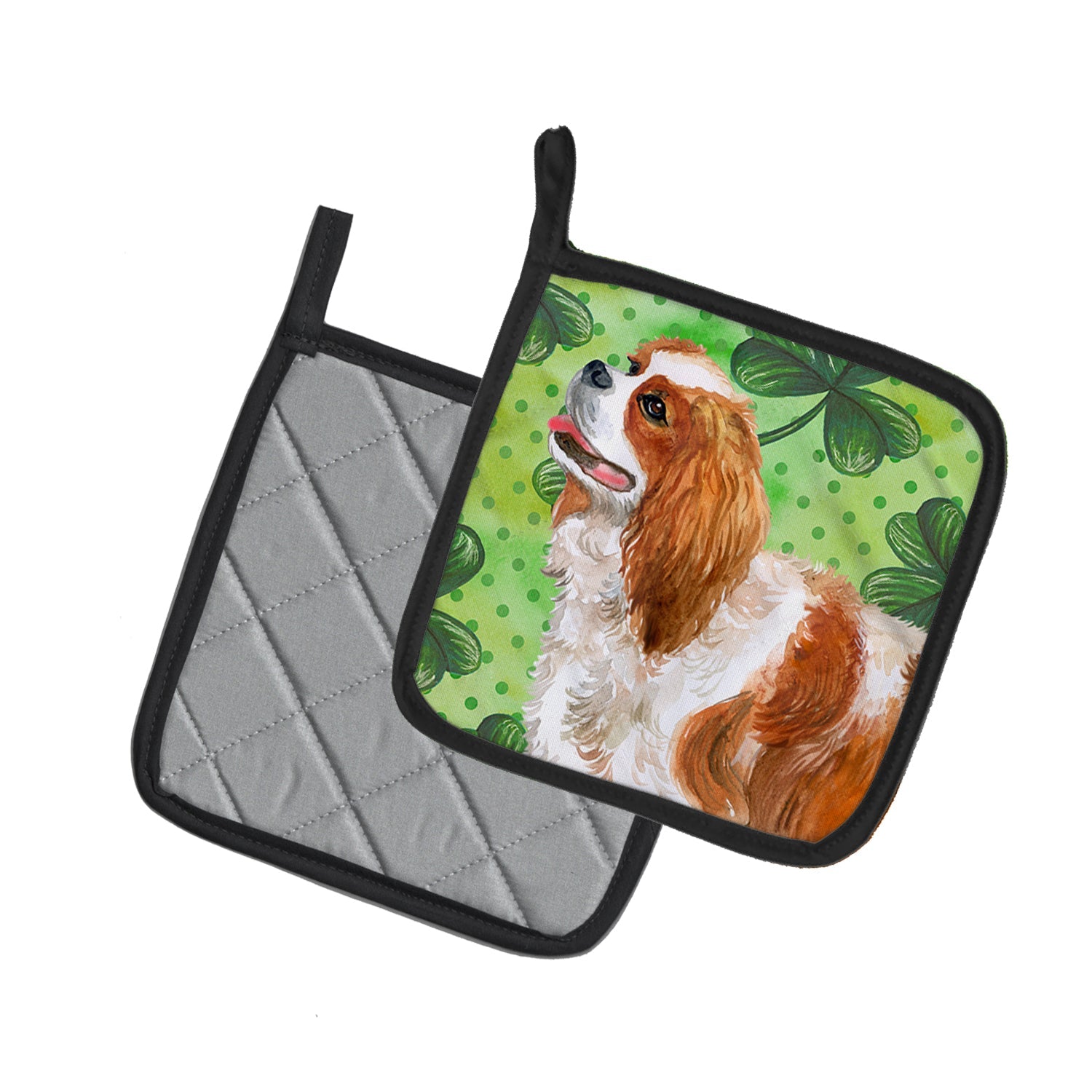 Cavalier Spaniel St Patrick's Pot Holder Set of 2 Heat Resistant Quilted Hot Pads 7.5 x 7.5 Inch, Insulated Kitchen Trivets for Cooking & Baking