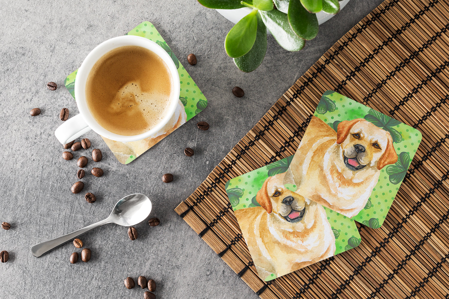 Golden Retriever St Patrick's Foam Coasters Set of 4 Cup Coasters for Indoor Outdoor, Tabletop Protection, Anti Slip, Mouse pad Material