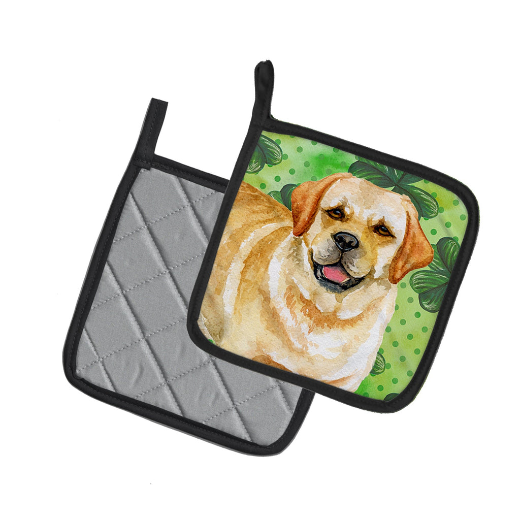 Golden Retriever St Patrick's Pot Holder Set of 2 Heat Resistant Quilted Hot Pads 7.5 x 7.5 Inch, Insulated Kitchen Trivets for Cooking & Baking