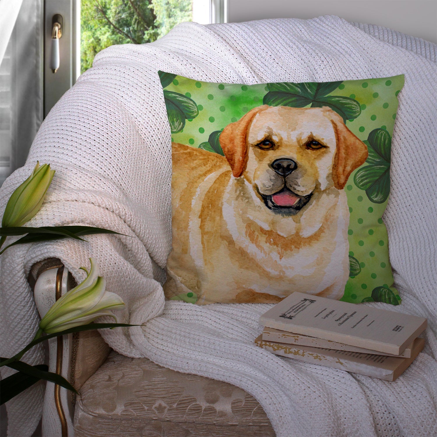 Golden Retriever St Patrick's Decorative Throw Pillow 14x14 Indoor Outdoor Accent Cushion, Fabric Cover with Insert for Sofa, Bed, Porch & Living Room