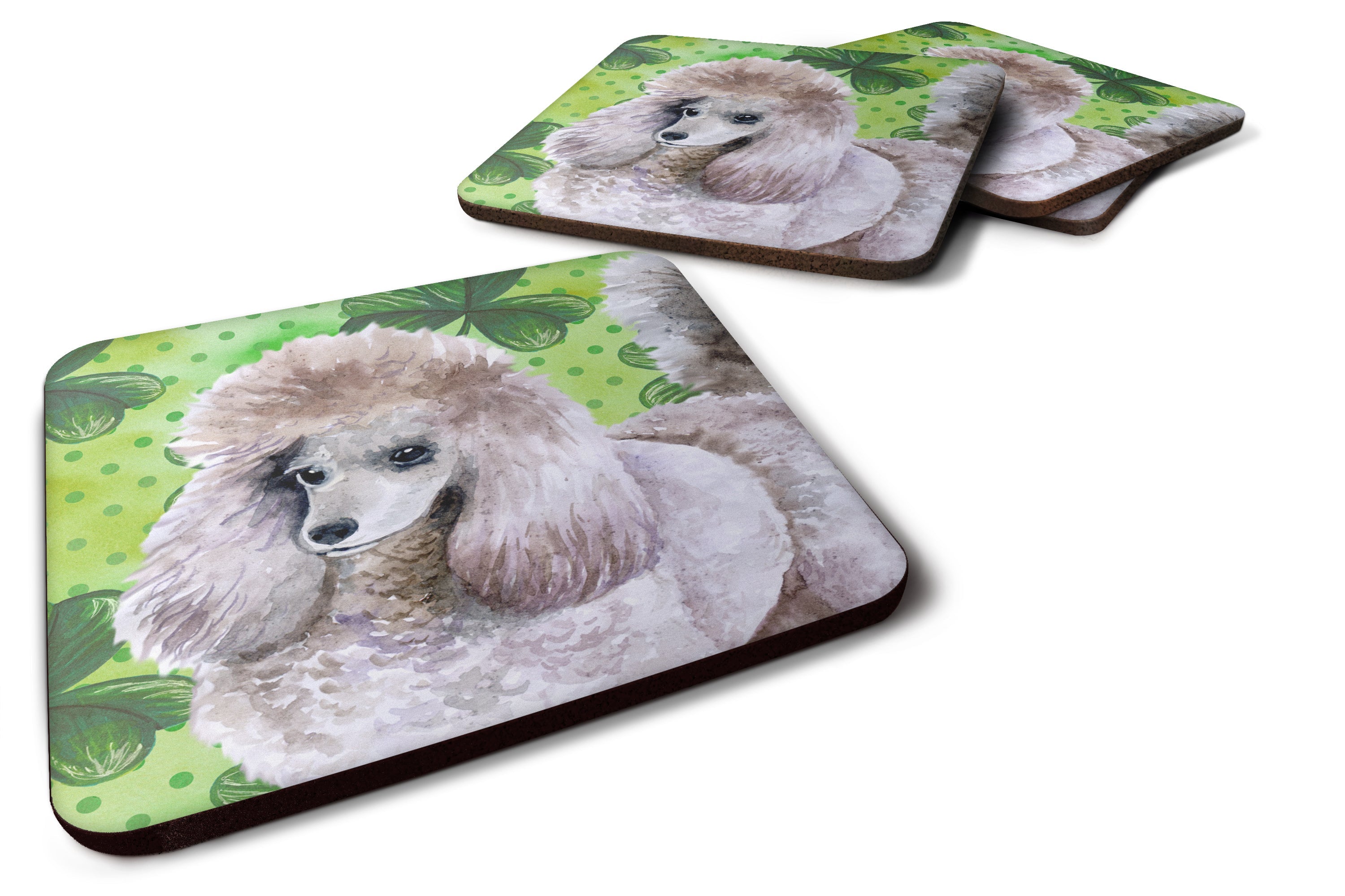 Poodle St Patrick's Foam Coasters Set of 4 Cup Coasters for Indoor Outdoor, Tabletop Protection, Anti Slip, Mouse pad Material