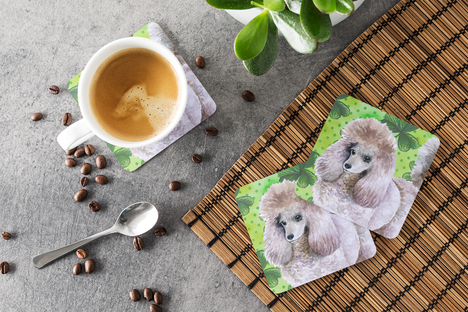 Poodle St Patrick's Foam Coasters Set of 4 Cup Coasters for Indoor Outdoor, Tabletop Protection, Anti Slip, Mouse pad Material