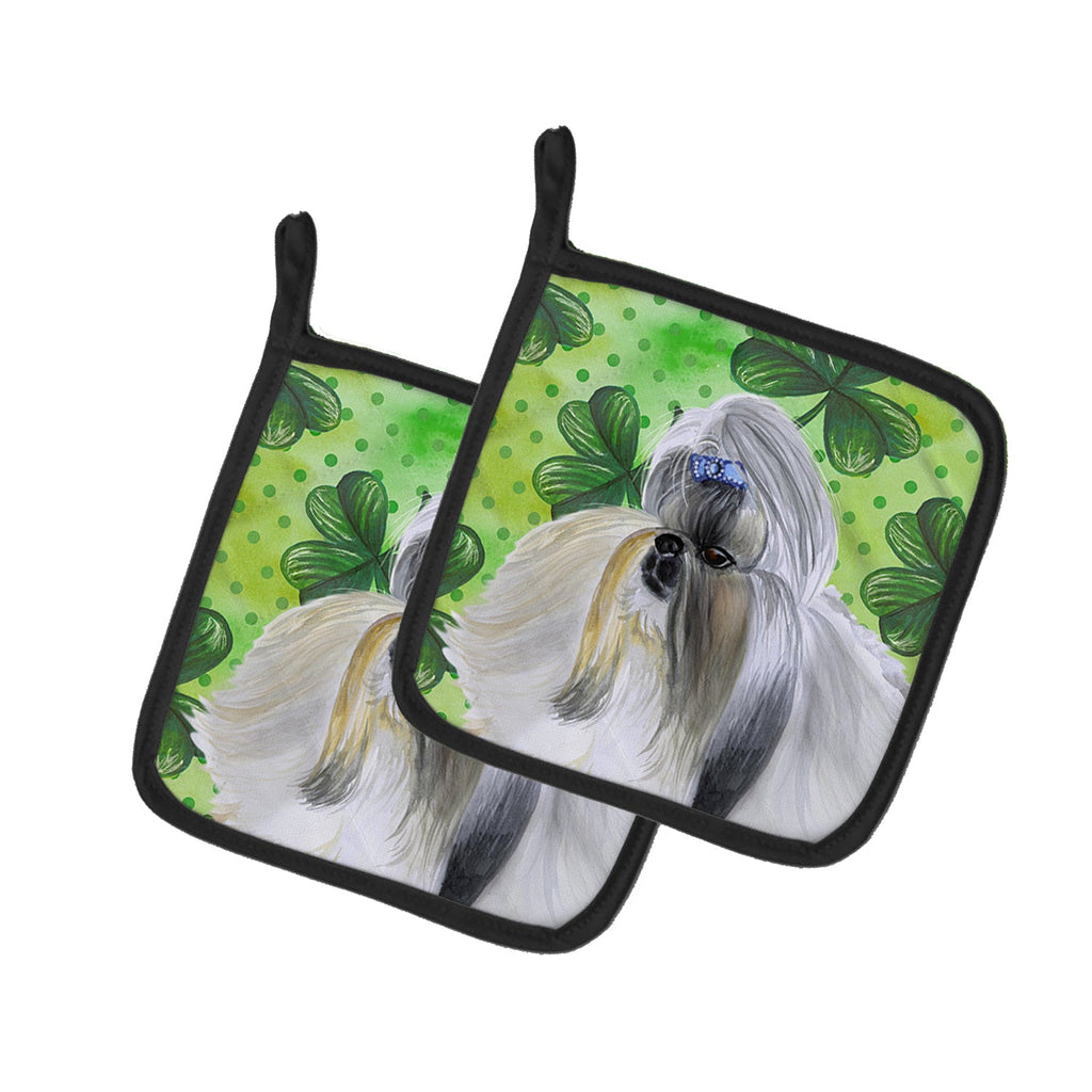 Shih Tzu St Patrick's Pot Holder Set of 2 Heat Resistant Quilted Hot Pads 7.5 x 7.5 Inch, Insulated Kitchen Trivets for Cooking & Baking