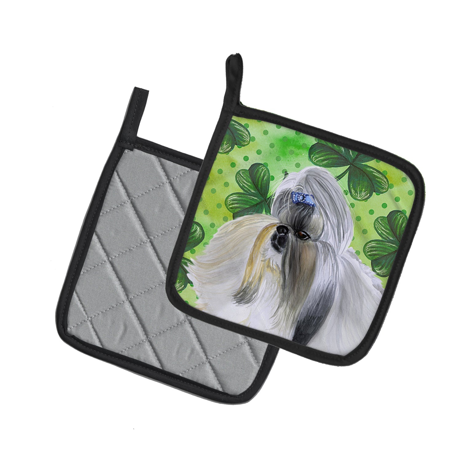 Shih Tzu St Patrick's Pot Holder Set of 2 Heat Resistant Quilted Hot Pads 7.5 x 7.5 Inch, Insulated Kitchen Trivets for Cooking & Baking