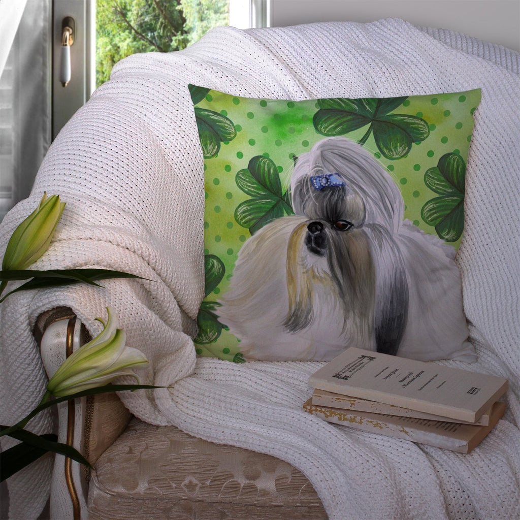 Shih Tzu St Patrick's Decorative Throw Pillow 14x14 Indoor Outdoor Accent Cushion, Fabric Cover with Insert for Sofa, Bed, Porch & Living Room
