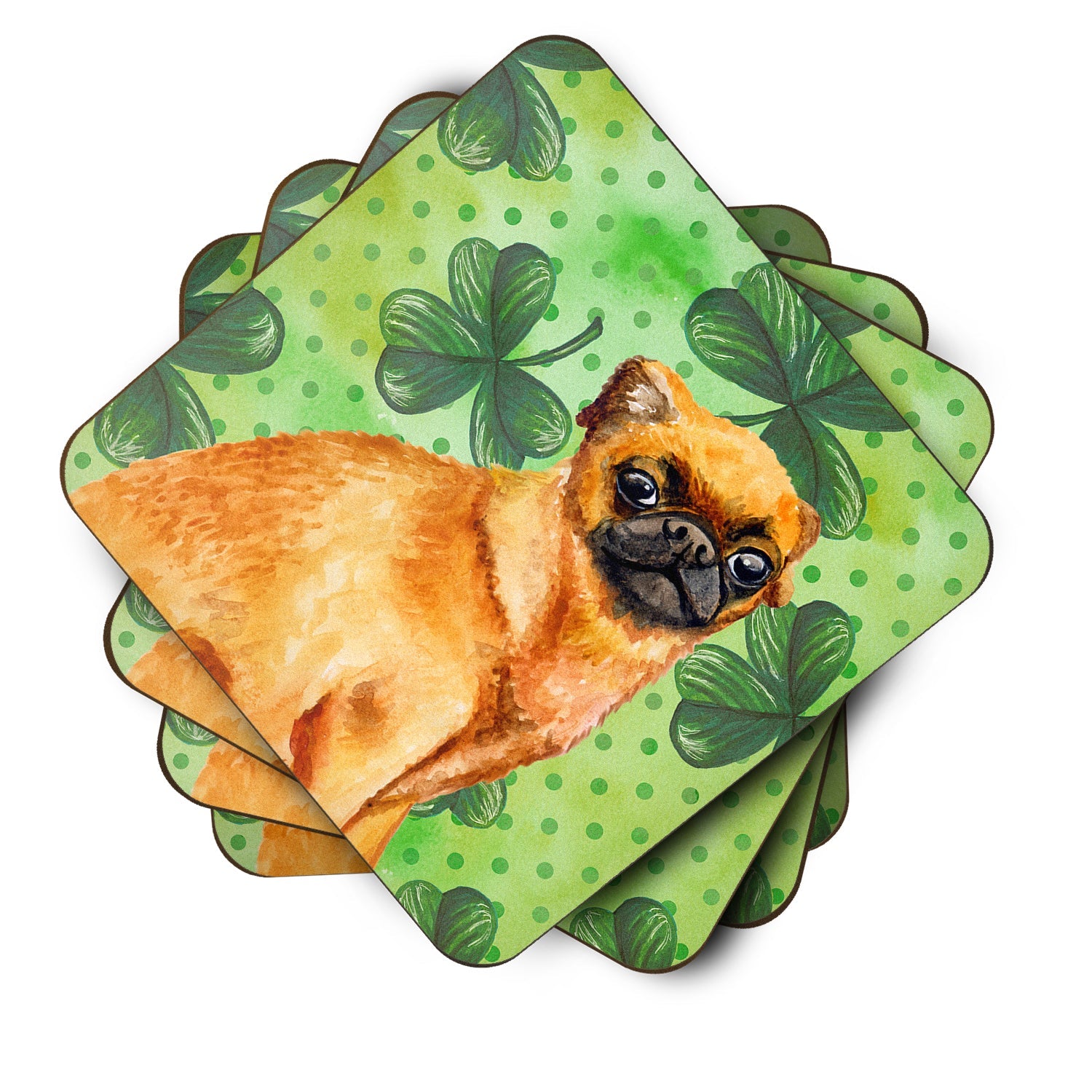 Small Brabant Griffon St Patrick's Foam Coasters Set of 4 Cup Coasters for Indoor Outdoor, Tabletop Protection, Anti Slip, Mouse pad Material