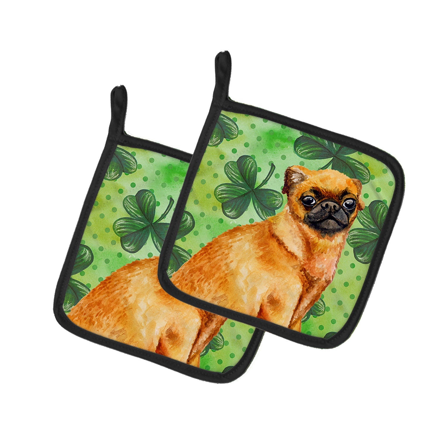 Small Brabant Griffon St Patrick's Pot Holder Set of 2 Heat Resistant Quilted Hot Pads 7.5 x 7.5 Inch, Insulated Kitchen Trivets for Cooking & Baking