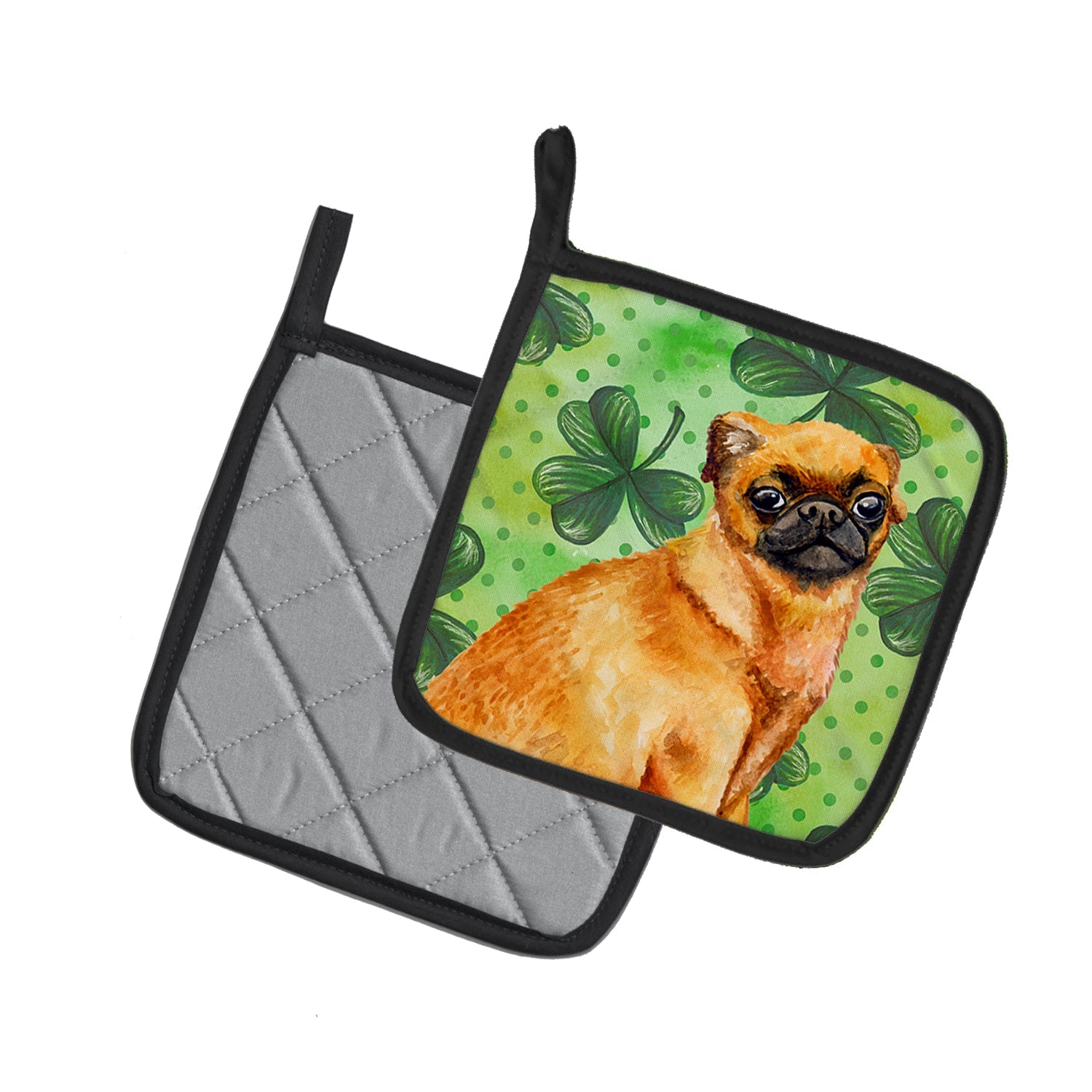 Small Brabant Griffon St Patrick's Pot Holder Set of 2 Heat Resistant Quilted Hot Pads 7.5 x 7.5 Inch, Insulated Kitchen Trivets for Cooking & Baking