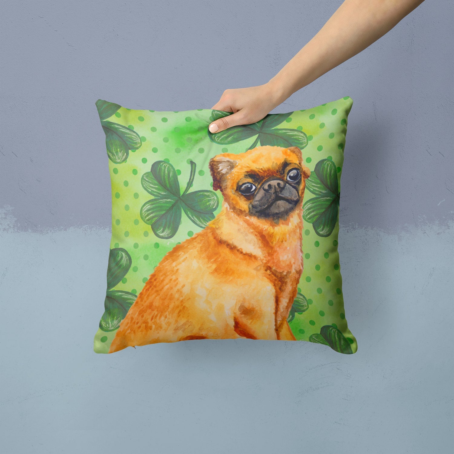Small Brabant Griffon St Patrick's Decorative Throw Pillow 14x14 Indoor Outdoor Accent Cushion, Fabric Cover with Insert for Sofa, Bed, Porch & Living Room