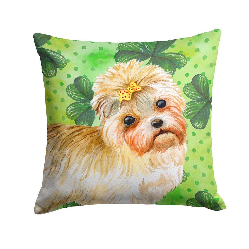 Morkie St Patrick's Decorative Throw Pillow 14x14 Indoor Outdoor Accent Cushion, Fabric Cover with Insert for Sofa, Bed, Porch & Living Room
