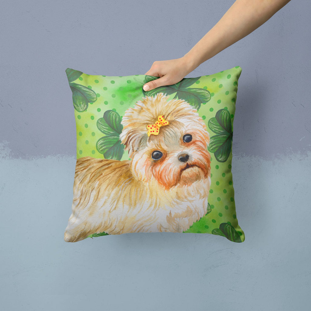 Morkie St Patrick's Decorative Throw Pillow 14x14 Indoor Outdoor Accent Cushion, Fabric Cover with Insert for Sofa, Bed, Porch & Living Room