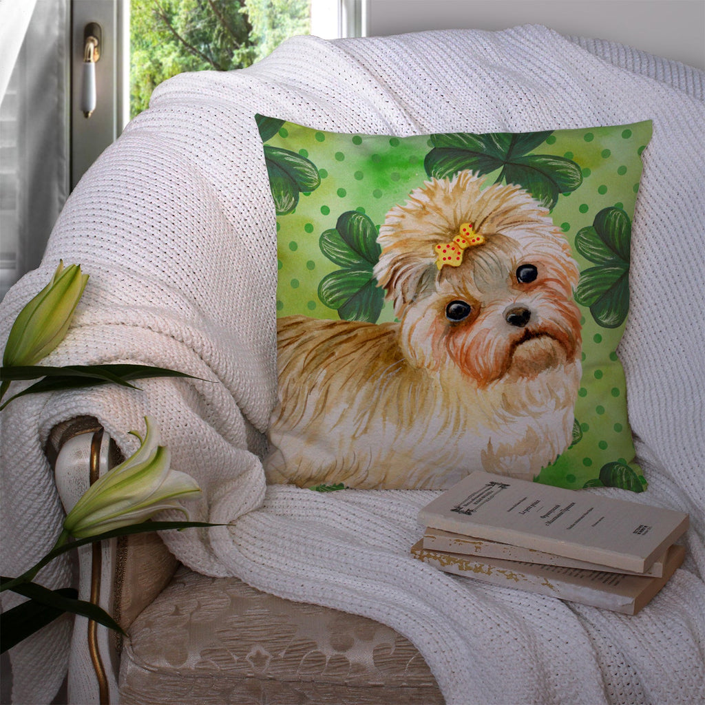 Morkie St Patrick's Decorative Throw Pillow 14x14 Indoor Outdoor Accent Cushion, Fabric Cover with Insert for Sofa, Bed, Porch & Living Room