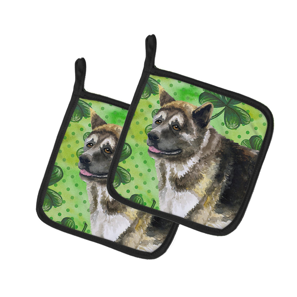 American Akita St Patrick's Pot Holder Set of 2 Heat Resistant Quilted Hot Pads 7.5 x 7.5 Inch, Insulated Kitchen Trivets for Cooking & Baking