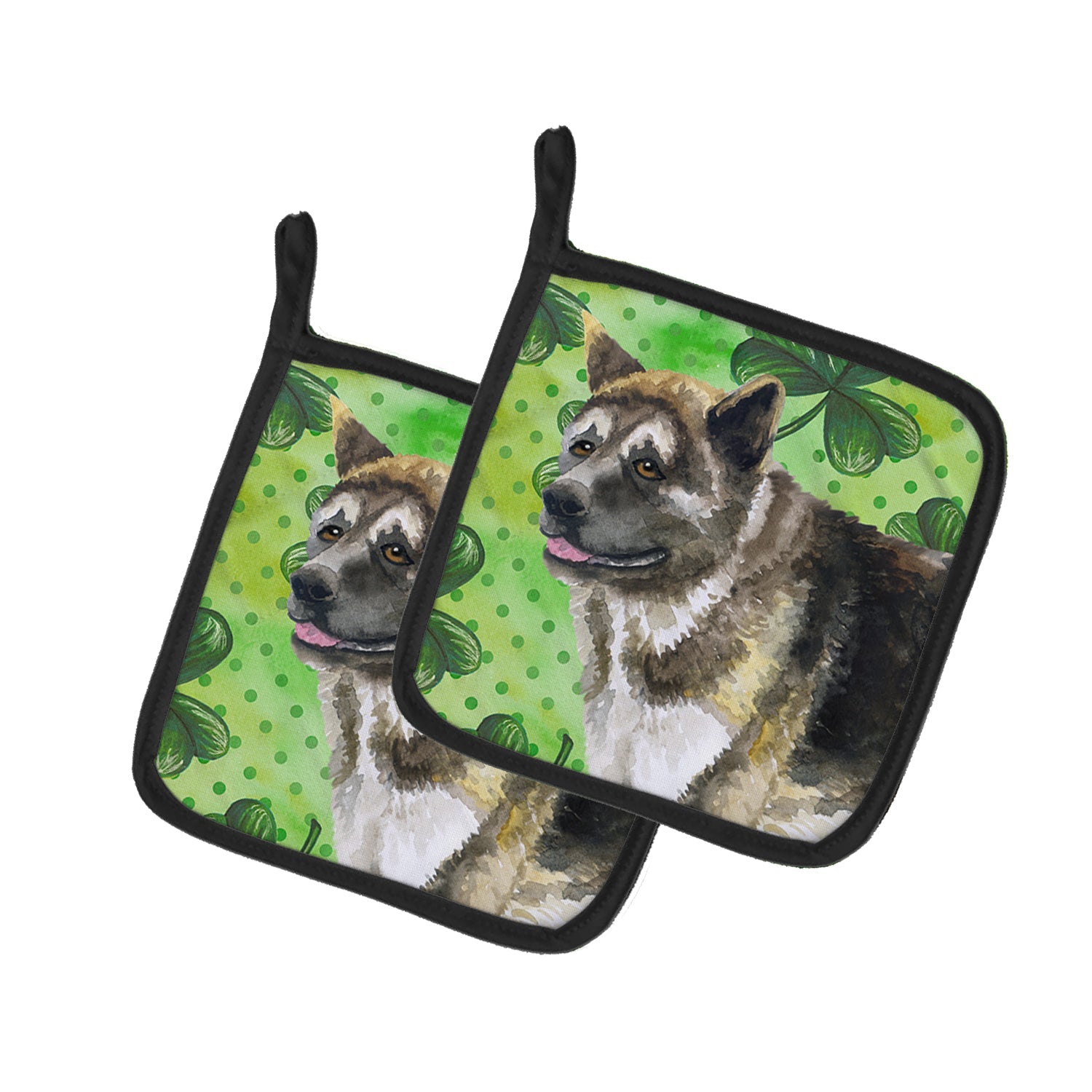 American Akita St Patrick's Pot Holder Set of 2 Heat Resistant Quilted Hot Pads 7.5 x 7.5 Inch, Insulated Kitchen Trivets for Cooking & Baking