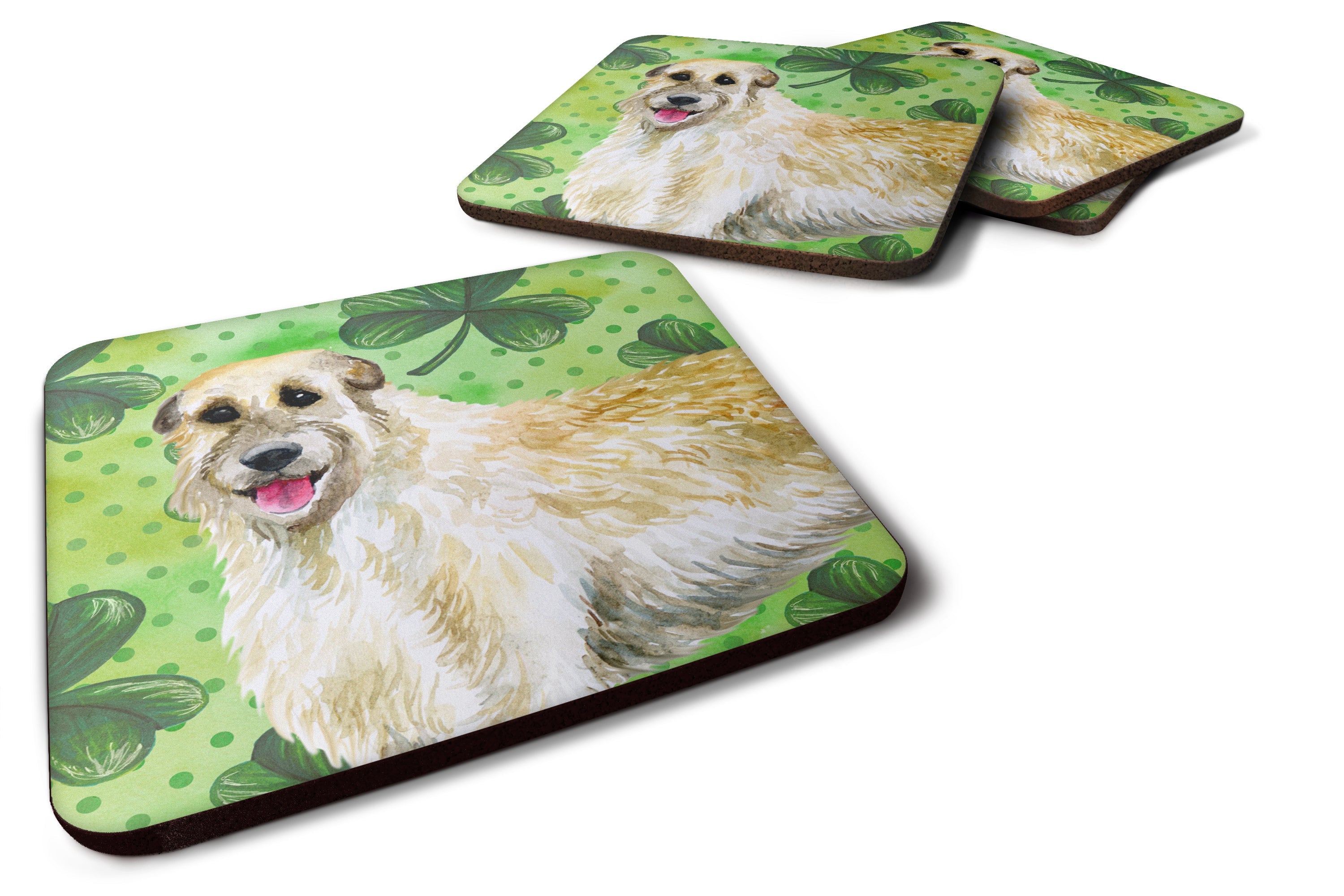Irish Wolfhound St Patrick's Foam Coasters Set of 4 Cup Coasters for Indoor Outdoor, Tabletop Protection, Anti Slip, Mouse pad Material