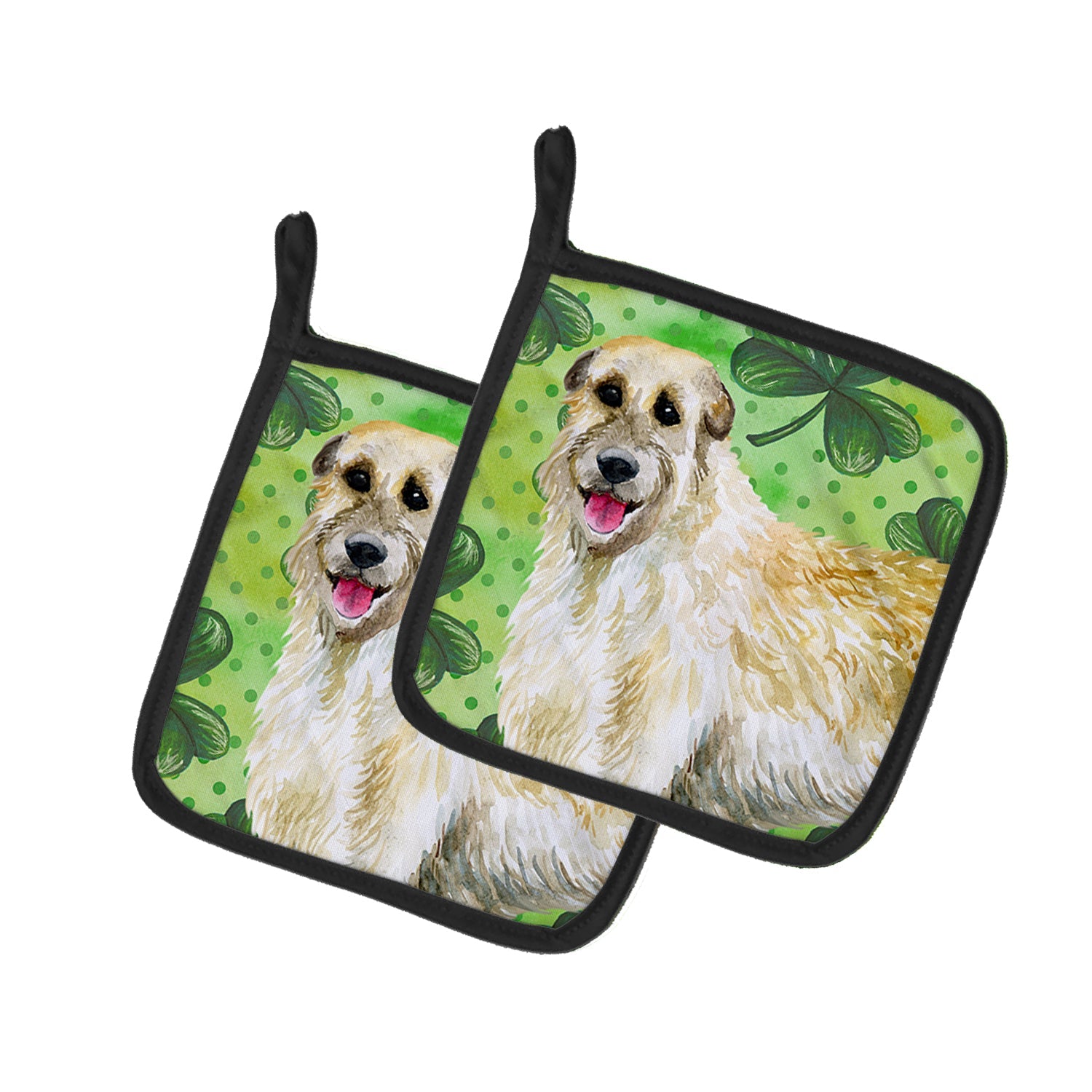 Irish Wolfhound St Patrick's Pot Holder Set of 2 Heat Resistant Quilted Hot Pads 7.5 x 7.5 Inch, Insulated Kitchen Trivets for Cooking & Baking