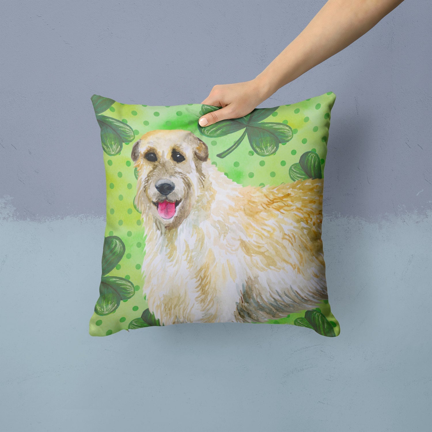 Irish Wolfhound St Patrick's Decorative Throw Pillow 14x14 Indoor Outdoor Accent Cushion, Fabric Cover with Insert for Sofa, Bed, Porch & Living Room