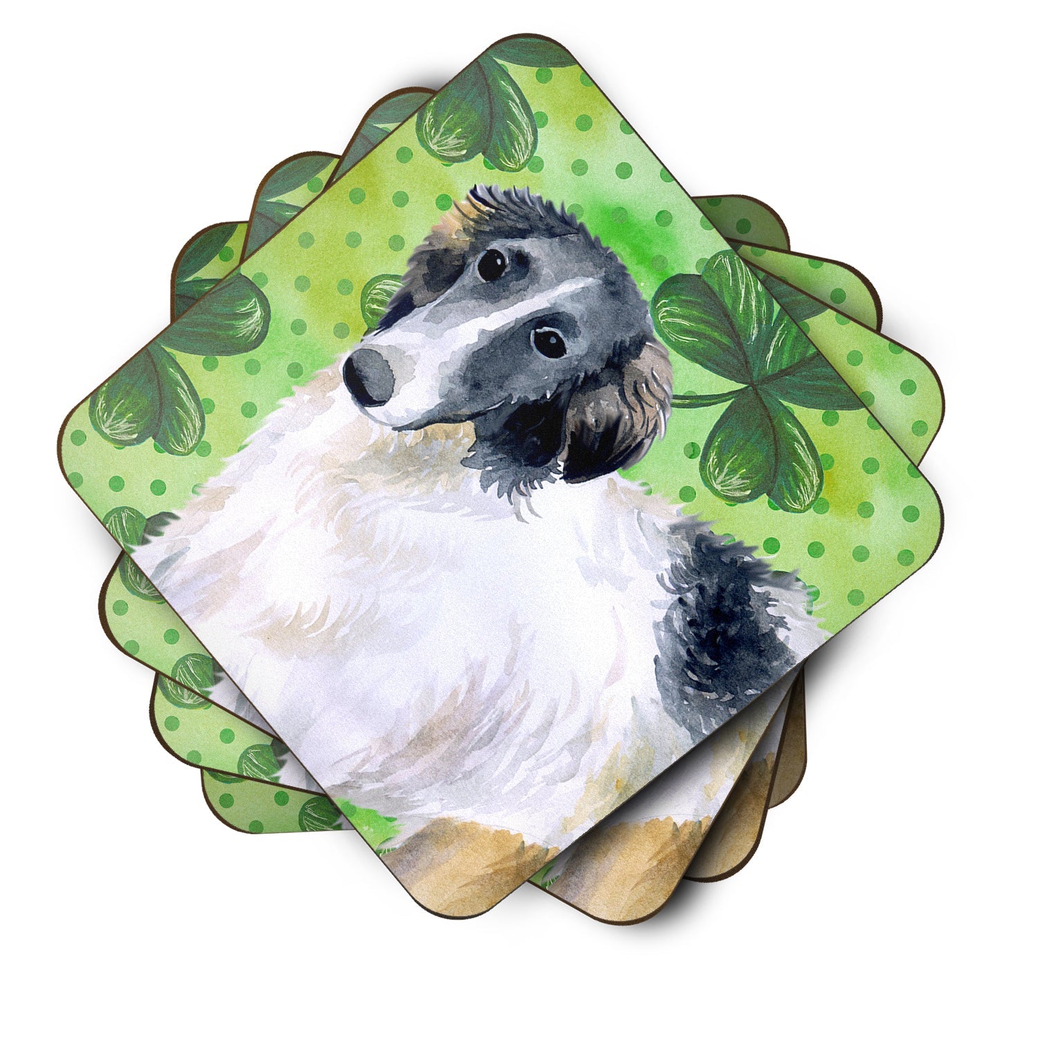 Borzoi St Patrick's Foam Coasters Set of 4 Cup Coasters for Indoor Outdoor, Tabletop Protection, Anti Slip, Mouse pad Material