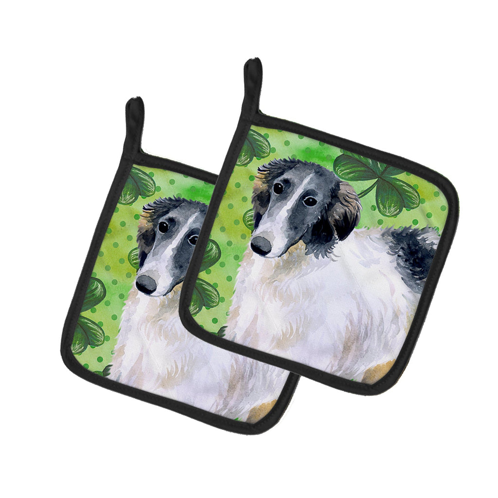 Borzoi St Patrick's Pot Holder Set of 2 Heat Resistant Quilted Hot Pads 7.5 x 7.5 Inch, Insulated Kitchen Trivets for Cooking & Baking