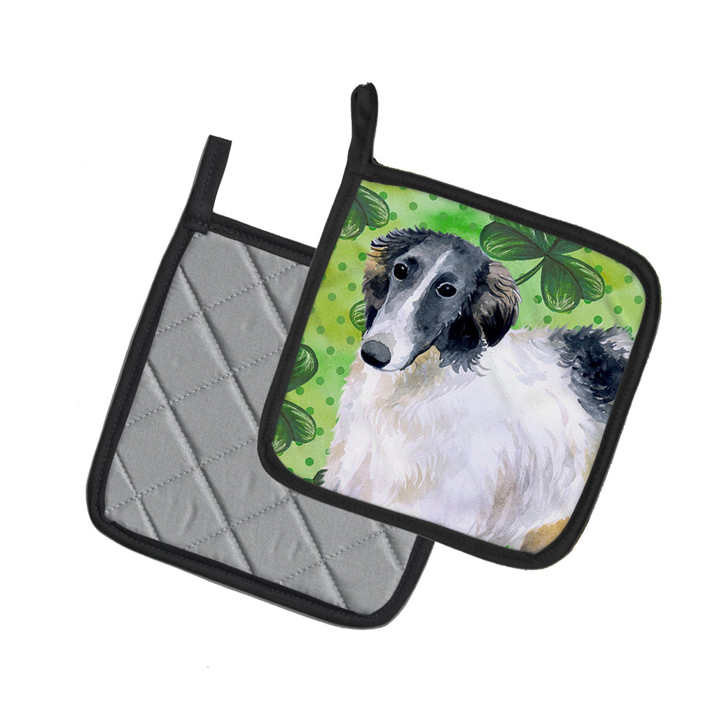 Borzoi St Patrick's Pot Holder Set of 2 Heat Resistant Quilted Hot Pads 7.5 x 7.5 Inch, Insulated Kitchen Trivets for Cooking & Baking
