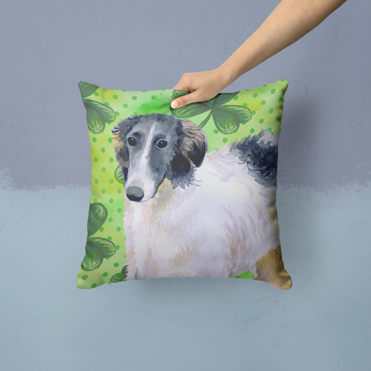 Borzoi St Patrick's Decorative Throw Pillow 14x14 Indoor Outdoor Accent Cushion, Fabric Cover with Insert for Sofa, Bed, Porch & Living Room