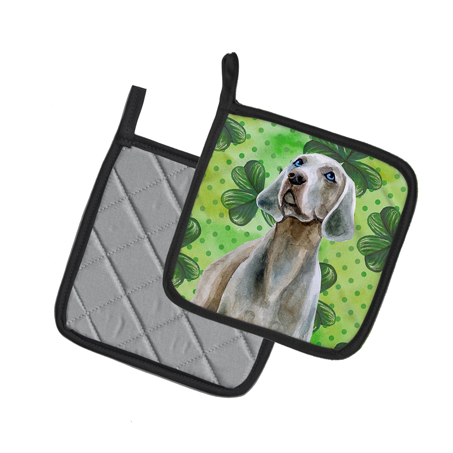 Weimaraner St Patrick's Pot Holder Set of 2 Heat Resistant Quilted Hot Pads 7.5 x 7.5 Inch, Insulated Kitchen Trivets for Cooking & Baking