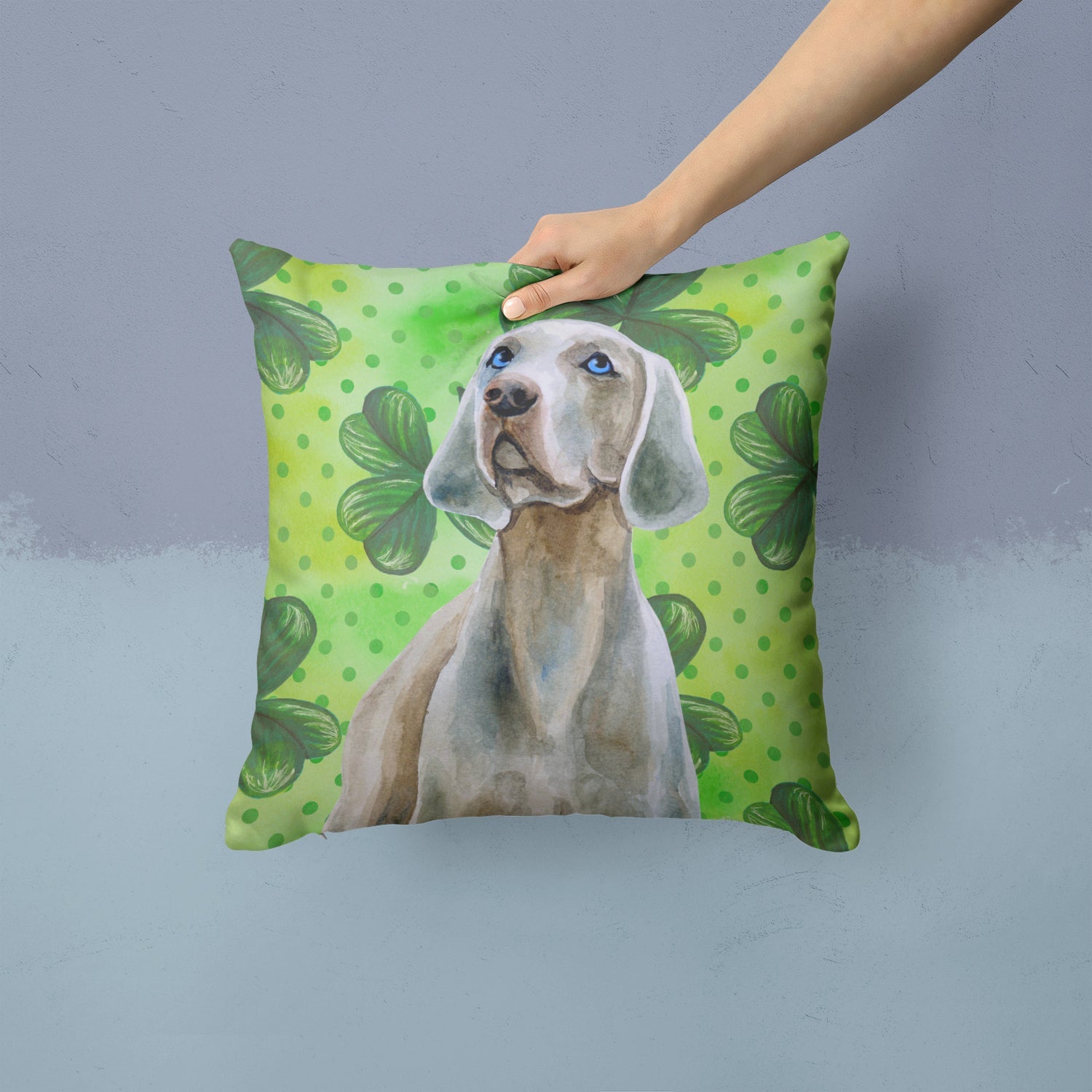 Weimaraner St Patrick's Decorative Throw Pillow 14x14 Indoor Outdoor Accent Cushion, Fabric Cover with Insert for Sofa, Bed, Porch & Living Room
