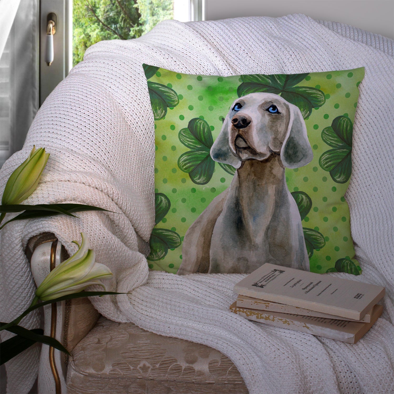 Weimaraner St Patrick's Decorative Throw Pillow 14x14 Indoor Outdoor Accent Cushion, Fabric Cover with Insert for Sofa, Bed, Porch & Living Room