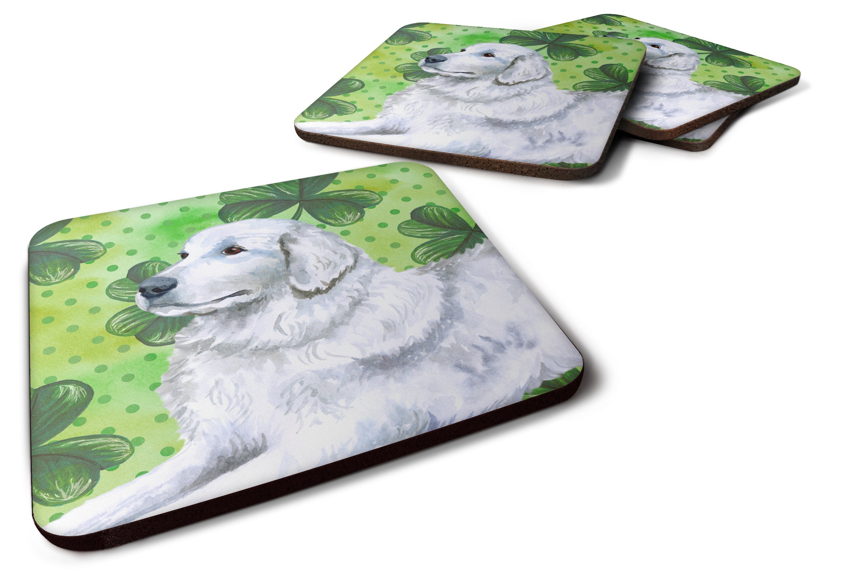 Maremma Sheepdog St Patrick's Foam Coasters Set of 4 Cup Coasters for Indoor Outdoor, Tabletop Protection, Anti Slip, Mouse pad Material
