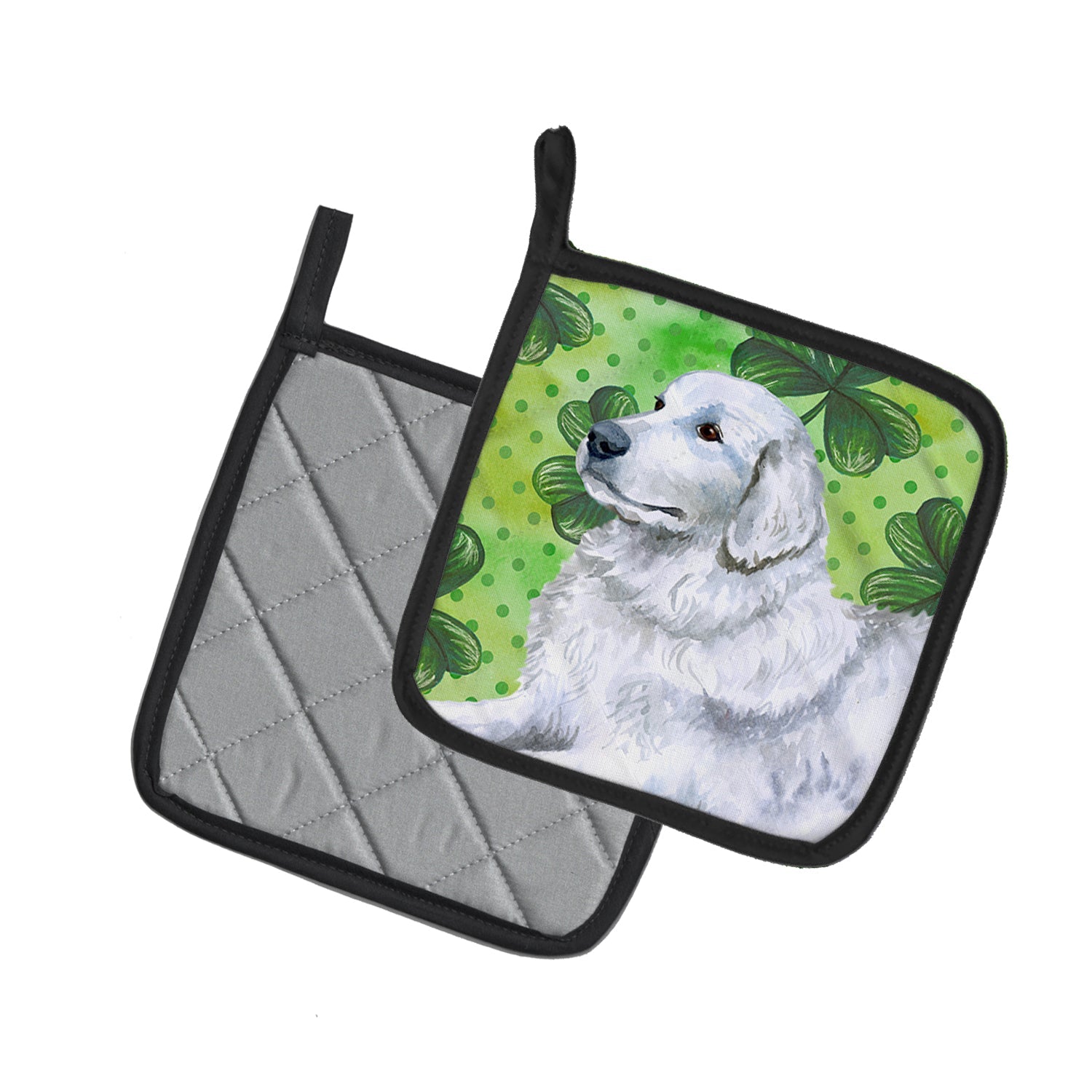 Maremma Sheepdog St Patrick's Pot Holder Set of 2 Heat Resistant Quilted Hot Pads 7.5 x 7.5 Inch, Insulated Kitchen Trivets for Cooking & Baking