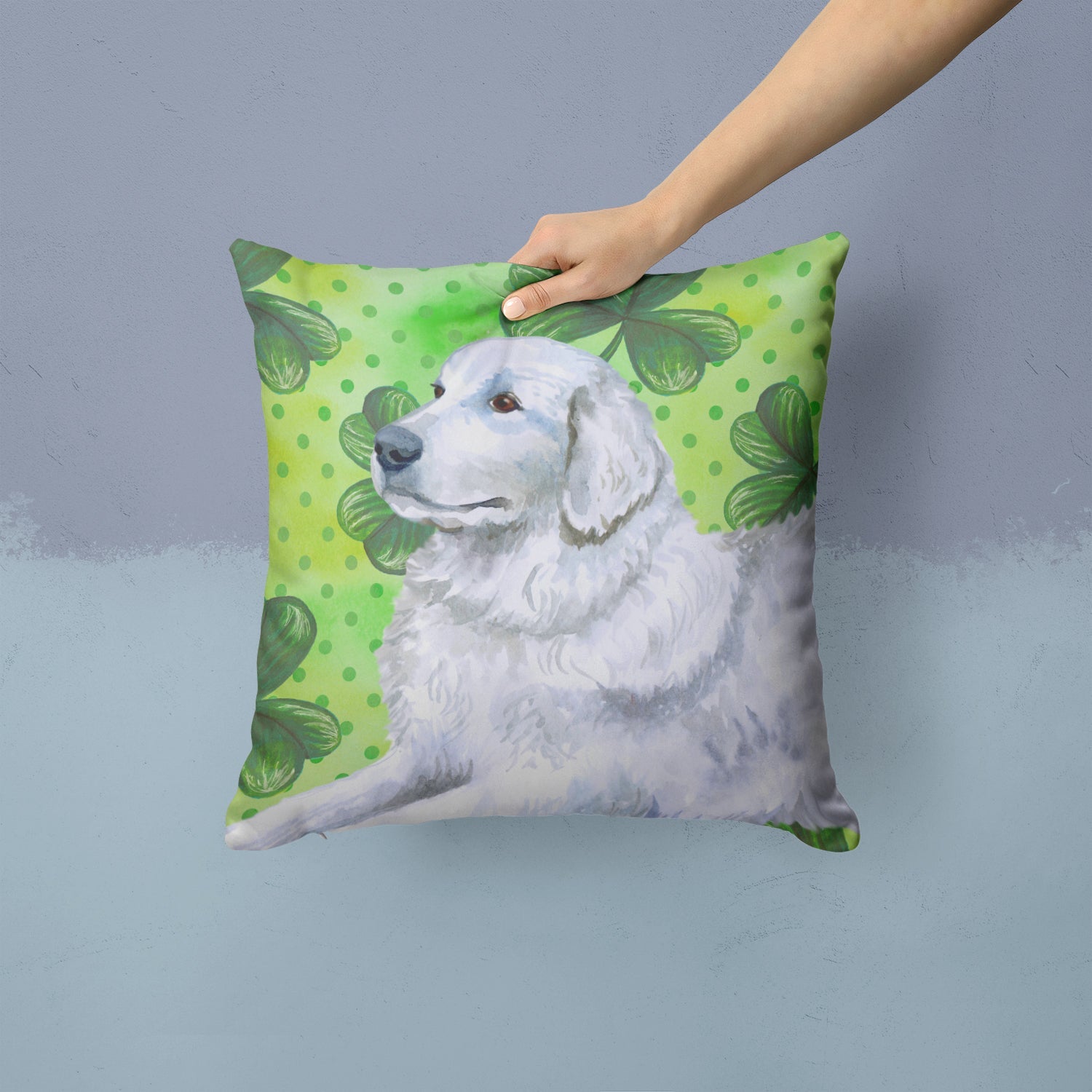Maremma Sheepdog St Patrick's Decorative Throw Pillow 14x14 Indoor Outdoor Accent Cushion, Fabric Cover with Insert for Sofa, Bed, Porch & Living Room