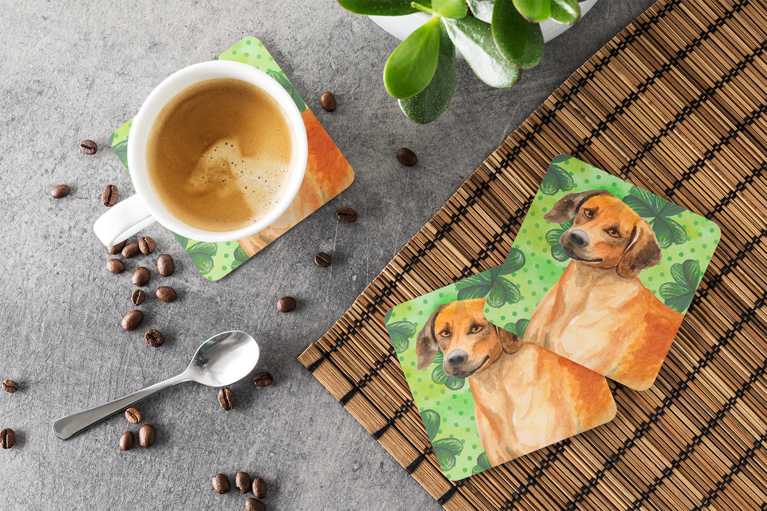 Rhodesian Ridgeback St Patrick's Foam Coasters Set of 4 Cup Coasters for Indoor Outdoor, Tabletop Protection, Anti Slip, Mouse pad Material