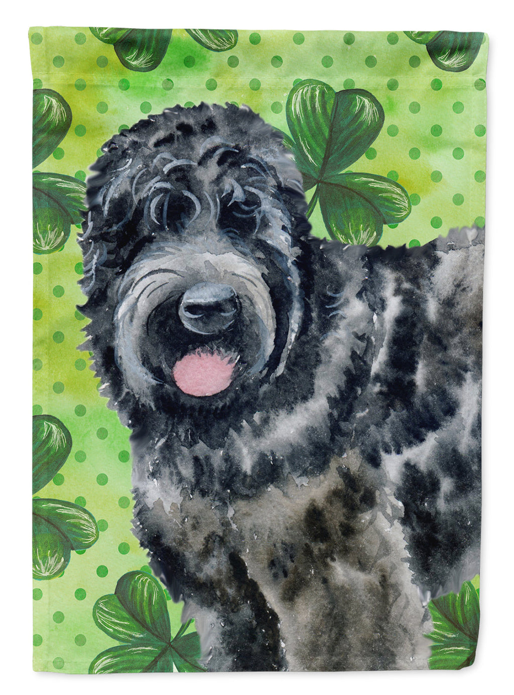 Black Russian Terrier St Patrick's House Flag 28x40 Porch Sleeve Pole Decorative Outside Yard Banner Artwork Wall Hanging, Polyester