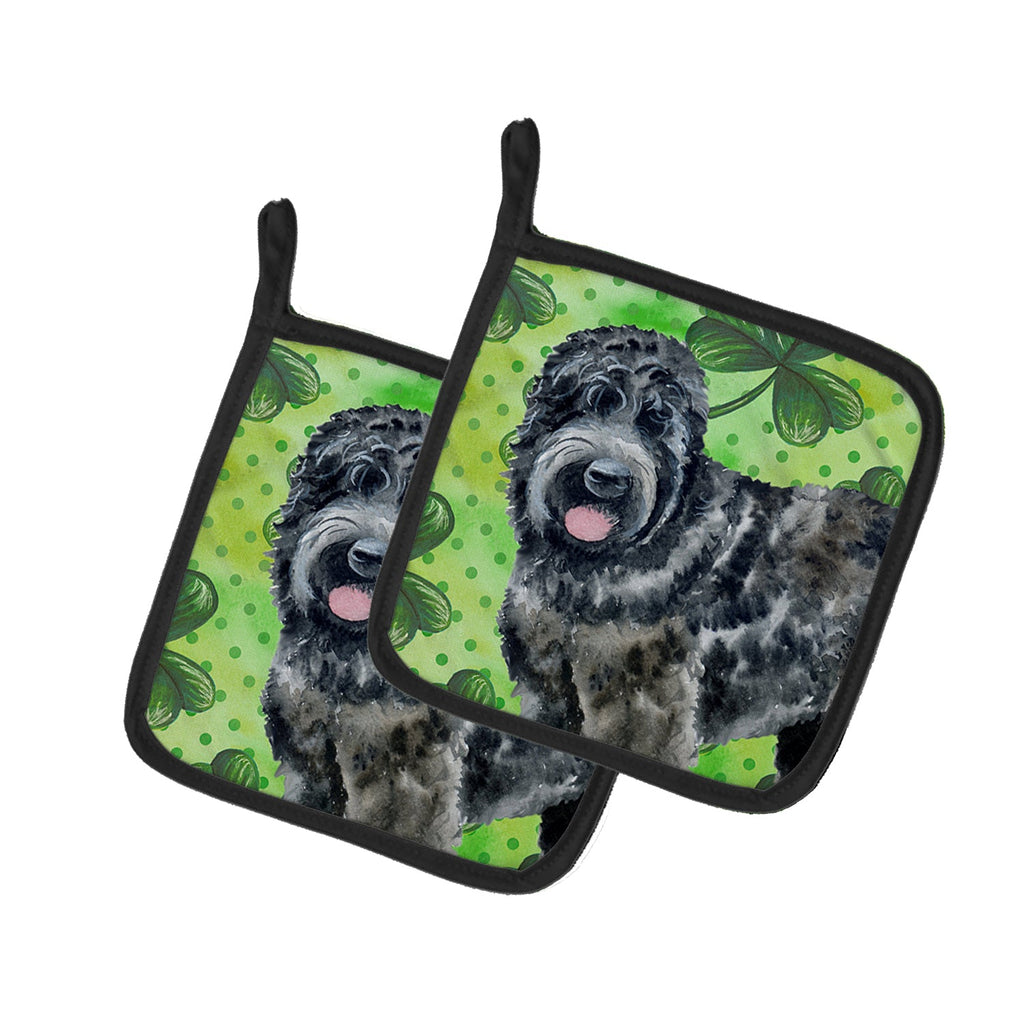 Black Russian Terrier St Patrick's Pot Holder Set of 2 Heat Resistant Quilted Hot Pads 7.5 x 7.5 Inch, Insulated Kitchen Trivets for Cooking & Baking