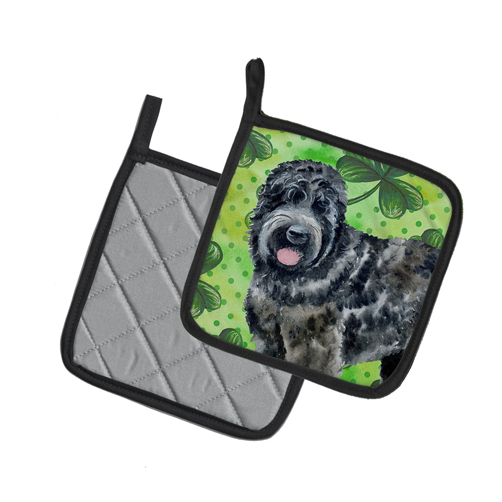 Black Russian Terrier St Patrick's Pot Holder Set of 2 Heat Resistant Quilted Hot Pads 7.5 x 7.5 Inch, Insulated Kitchen Trivets for Cooking & Baking
