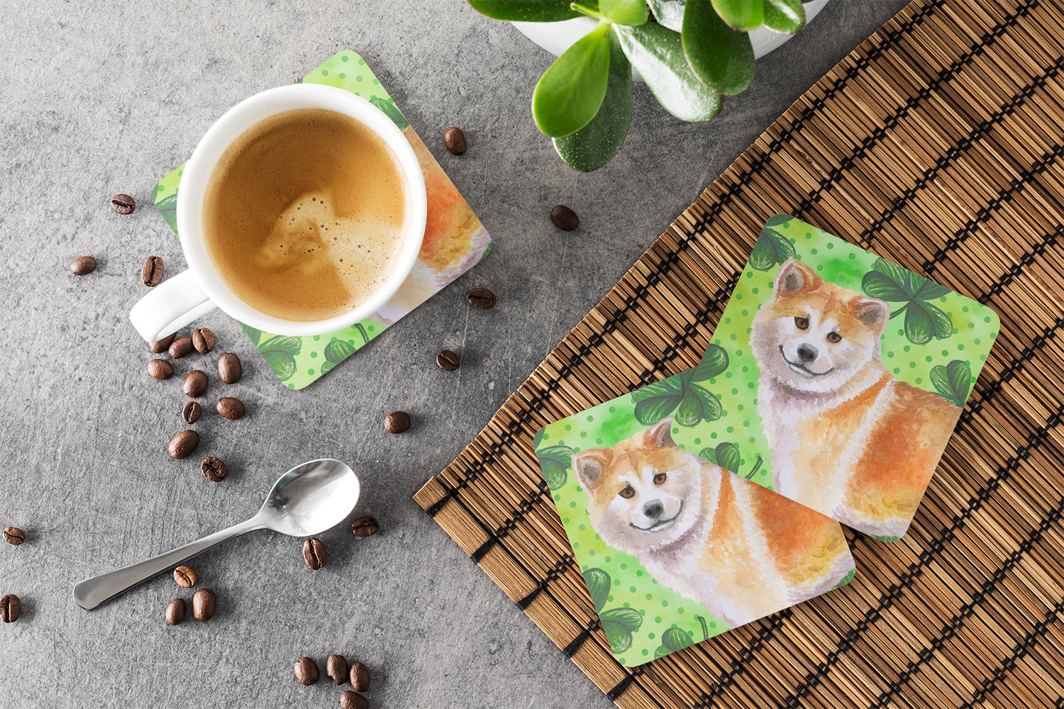Shiba Inu St Patrick's Foam Coasters Set of 4 Cup Coasters for Indoor Outdoor, Tabletop Protection, Anti Slip, Mouse pad Material