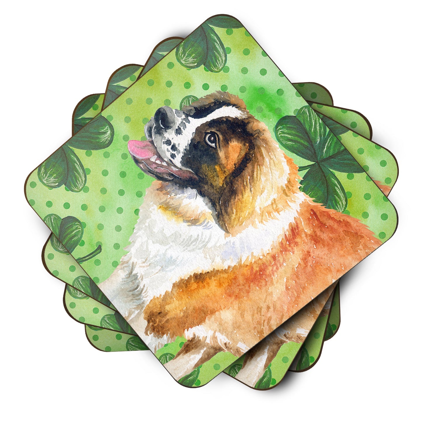 Saint Bernard St Patrick's Foam Coasters Set of 4 Cup Coasters for Indoor Outdoor, Tabletop Protection, Anti Slip, Mouse pad Material