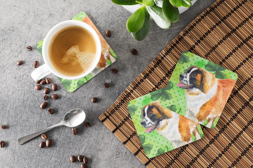 Saint Bernard St Patrick's Foam Coasters Set of 4 Cup Coasters for Indoor Outdoor, Tabletop Protection, Anti Slip, Mouse pad Material